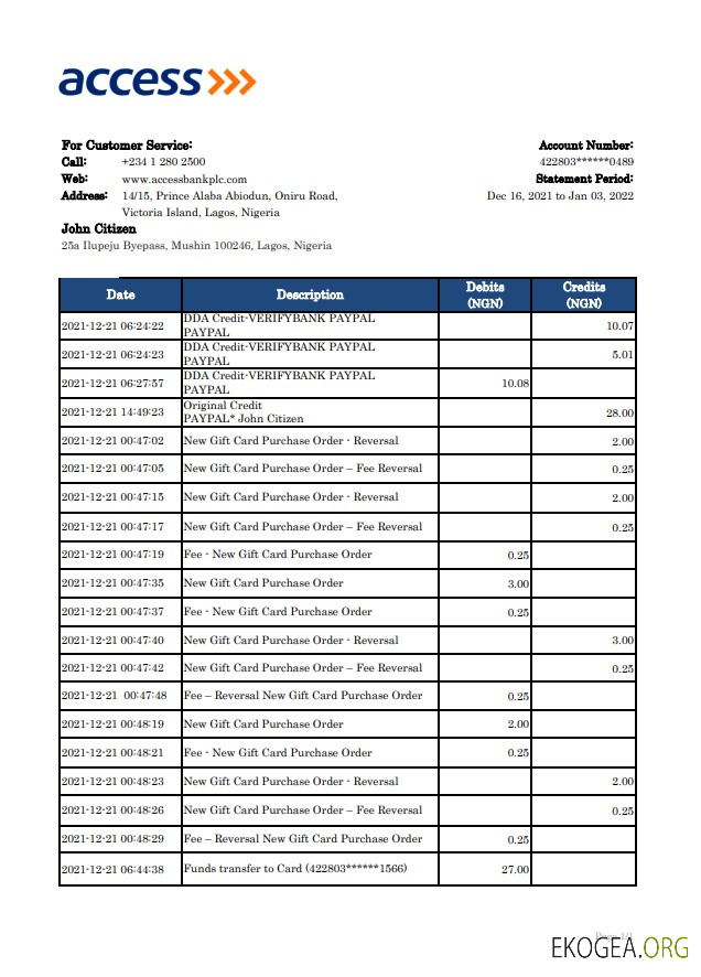 Nigeria Accéder au relevé bancaire